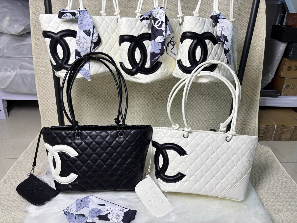 Channel 2026 New Portable Panda Black and White Color Matching Cambon Vegetable Basket Tote Shoulder Shopping Bag