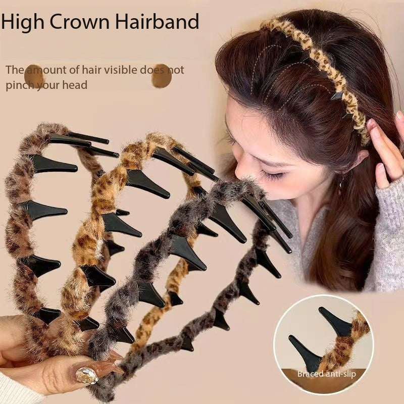 Korean version autumn and winter new leopard print with teeth wavy headband women wash face pressure hair advanced sense non-slip headband hair accessories headgear Main image