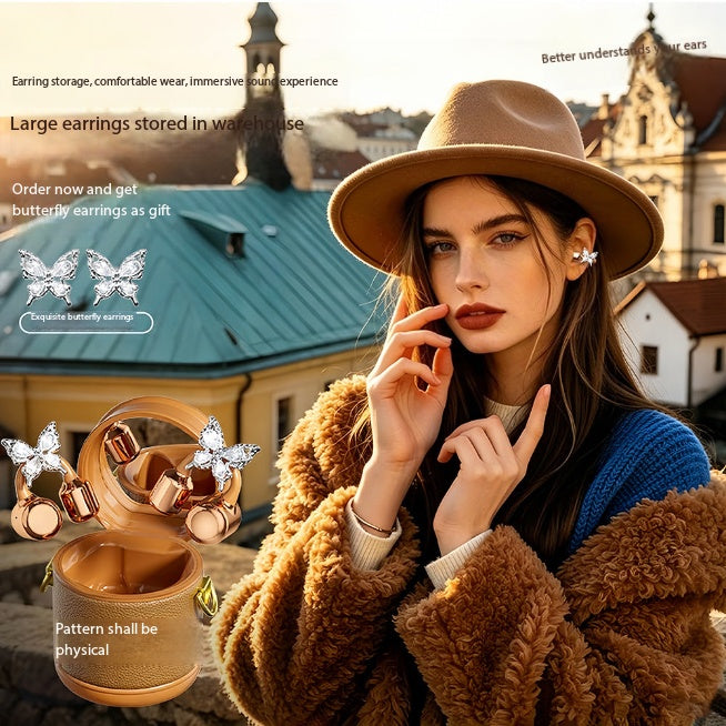 Bluetooth headset 2026 new high value, high sound quality, noise reduction and leak-proof super long battery life ear clip retro bag for women