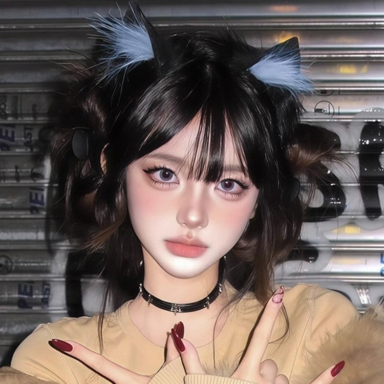 Cat ear headband female cos simulation three-dimensional animal ear KC cute plush ears wash face headband lolita hair accessories black