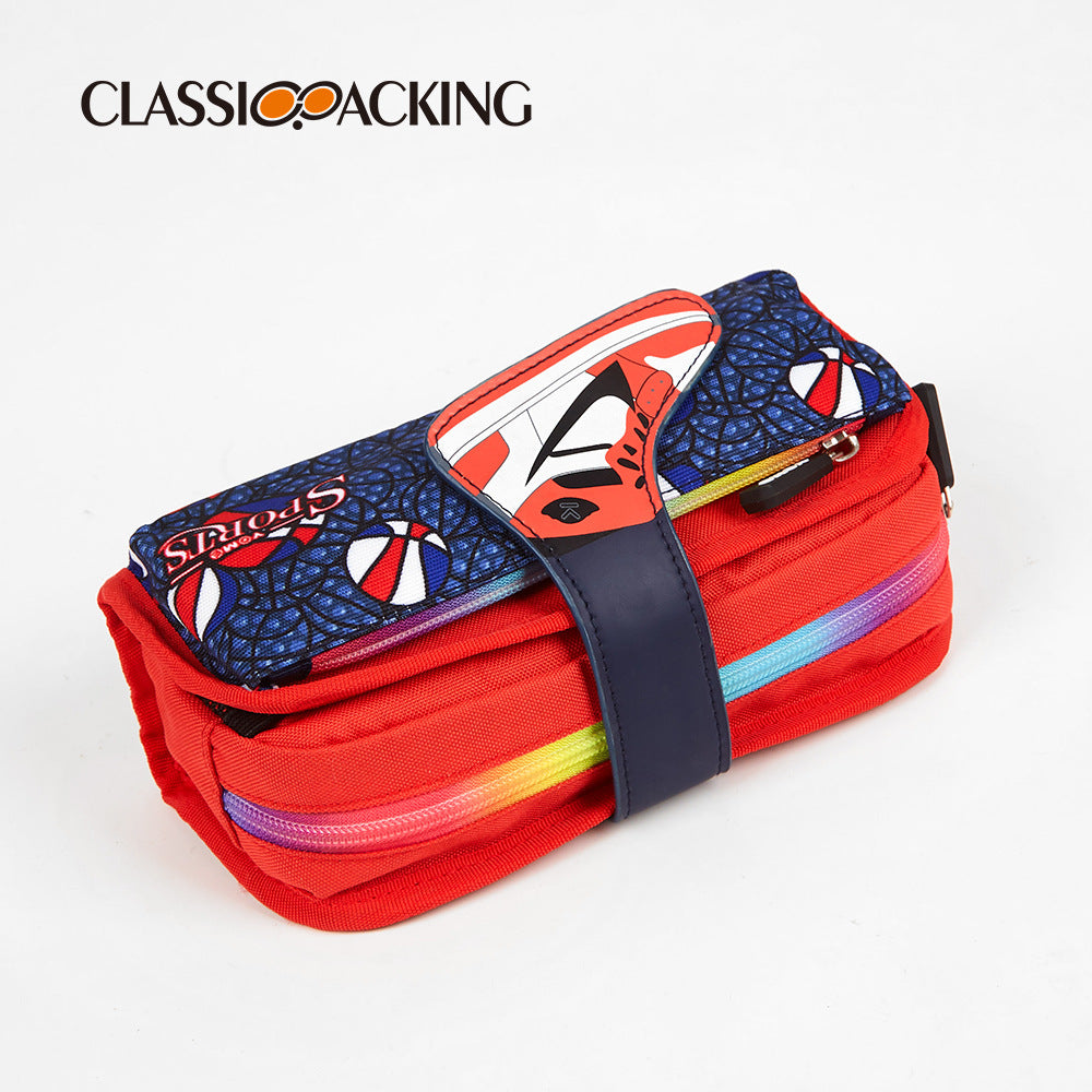 New zipper large-capacity double-layer pencil case color matching dirt-resistant pencil case student Oxford cloth stationery bag factory customization