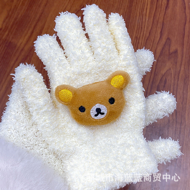 小红书同款kt猫手套带钻带水钻猫咪装饰手套冬季保暖水貂毛可爱学