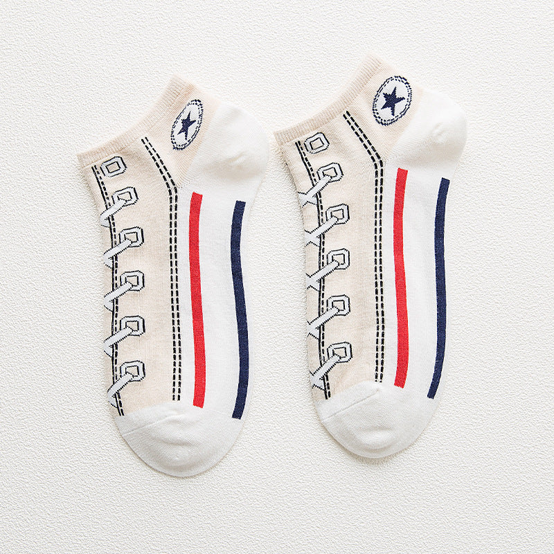 Fashion Breathable Shoelaces Boat Socks, Shallow Mouth Low-Top Short Tube Personalised ins/insta Sneakers Trendy Sports Shoes and Socks
