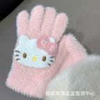 小红书同款kt猫手套带钻带水钻猫咪装饰手套冬季保暖水貂毛可爱学