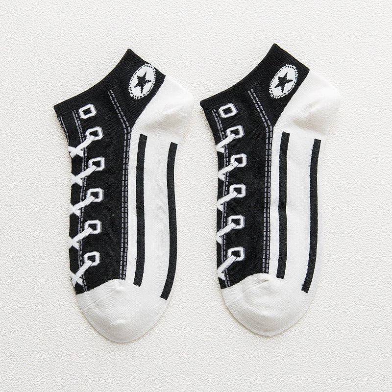 Fashion Breathable Shoelaces Boat Socks, Shallow Mouth Low-Top Short Tube Personalised ins/insta Sneakers Trendy Sports Shoes and Socks