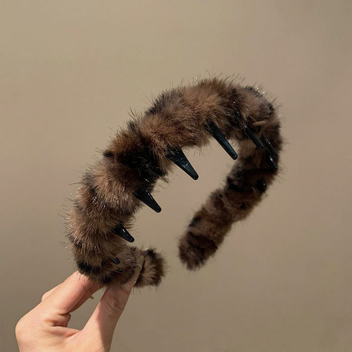 Korean version autumn and winter new leopard print with teeth wavy headband women wash face pressure hair advanced sense non-slip headband hair accessories headgear
