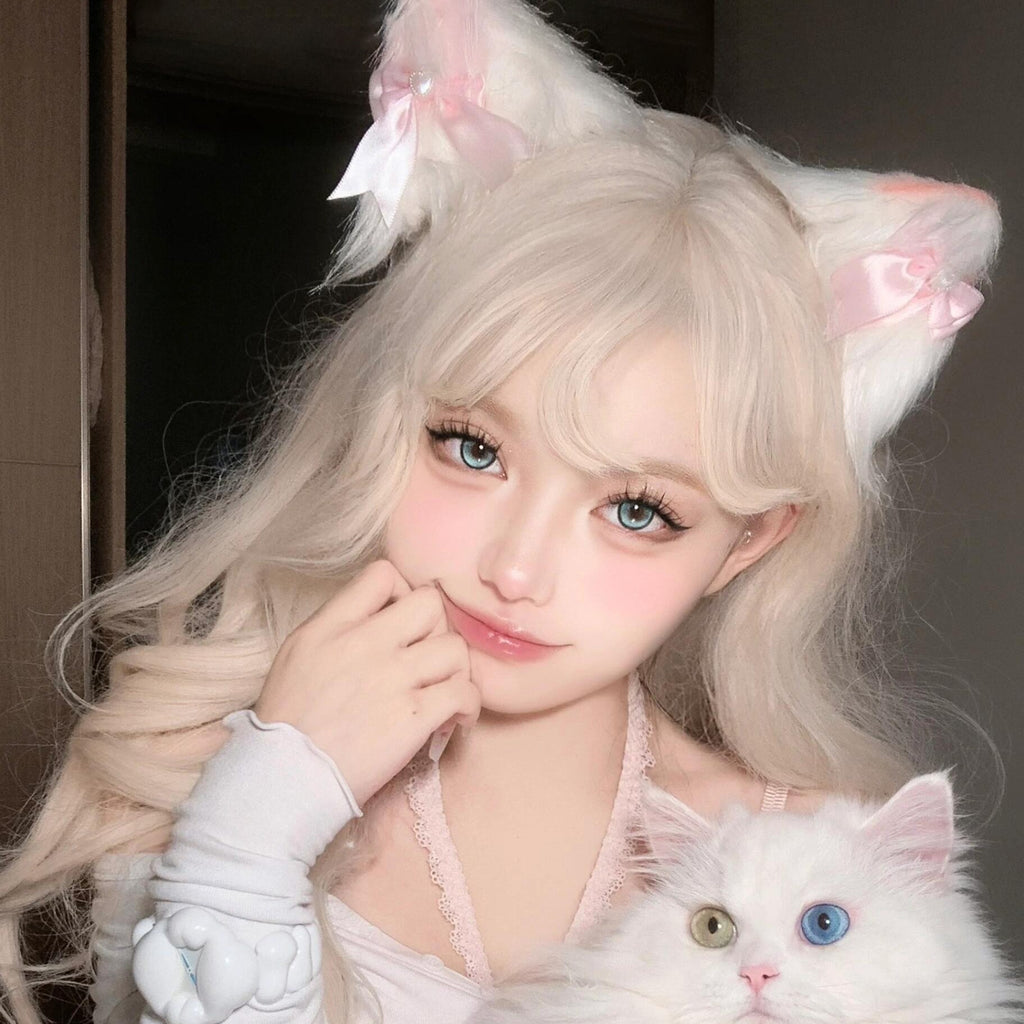 Cat ear headband female cos simulation three-dimensional animal ear KC cute plush ears wash face headband lolita hair accessories black