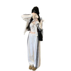 White sports fashion casual sweatpants set 2025 autumn loose three-bar design wide-leg pants two-piece set