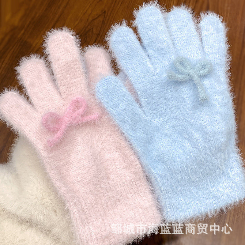 小红书同款kt猫手套带钻带水钻猫咪装饰手套冬季保暖水貂毛可爱学