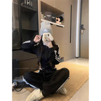 White sports fashion casual sweatpants set 2025 autumn loose three-bar design wide-leg pants two-piece set