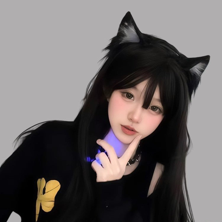 Cat ear headband female cos simulation three-dimensional animal ear KC cute plush ears wash face headband lolita hair accessories black