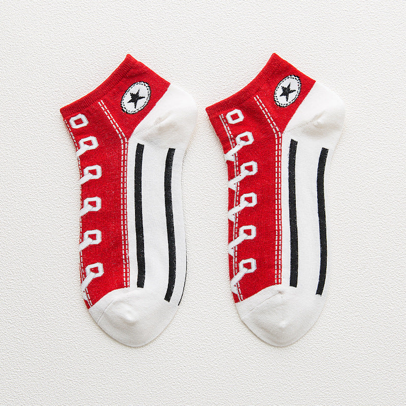Fashion Breathable Shoelaces Boat Socks, Shallow Mouth Low-Top Short Tube Personalised ins/insta Sneakers Trendy Sports Shoes and Socks