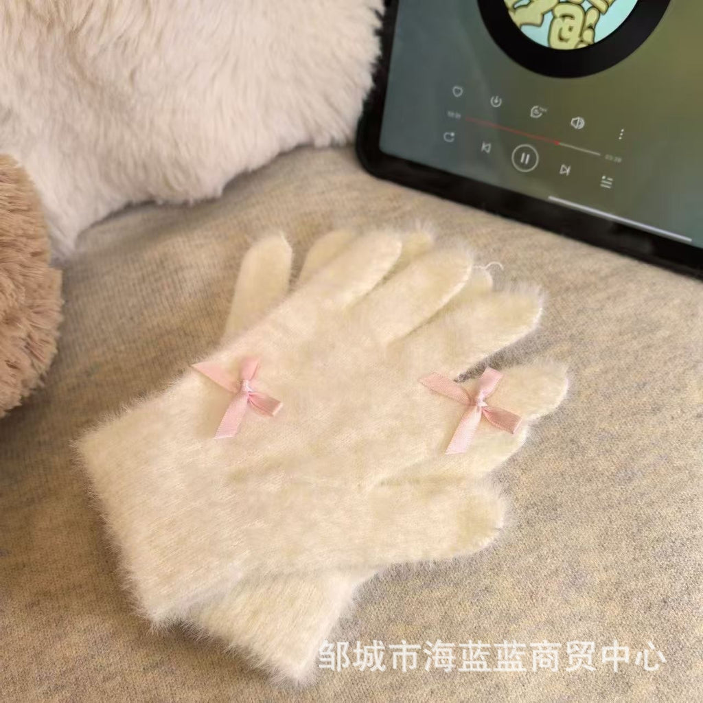 小红书同款kt猫手套带钻带水钻猫咪装饰手套冬季保暖水貂毛可爱学