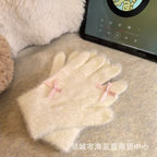小红书同款kt猫手套带钻带水钻猫咪装饰手套冬季保暖水貂毛可爱学