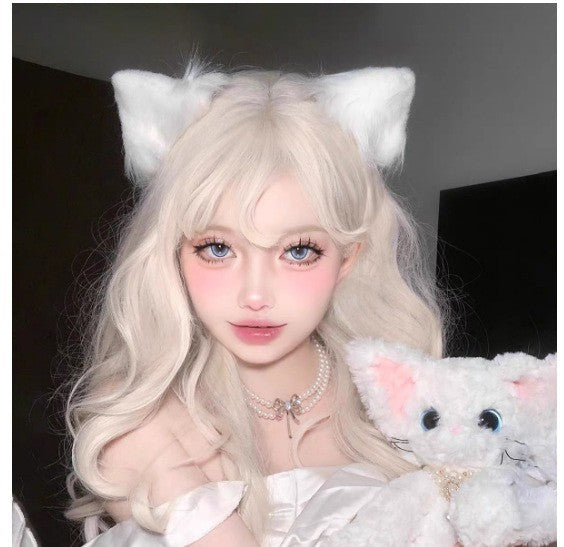 Cat ear headband female cos simulation three-dimensional animal ear KC cute plush ears wash face headband lolita hair accessories black