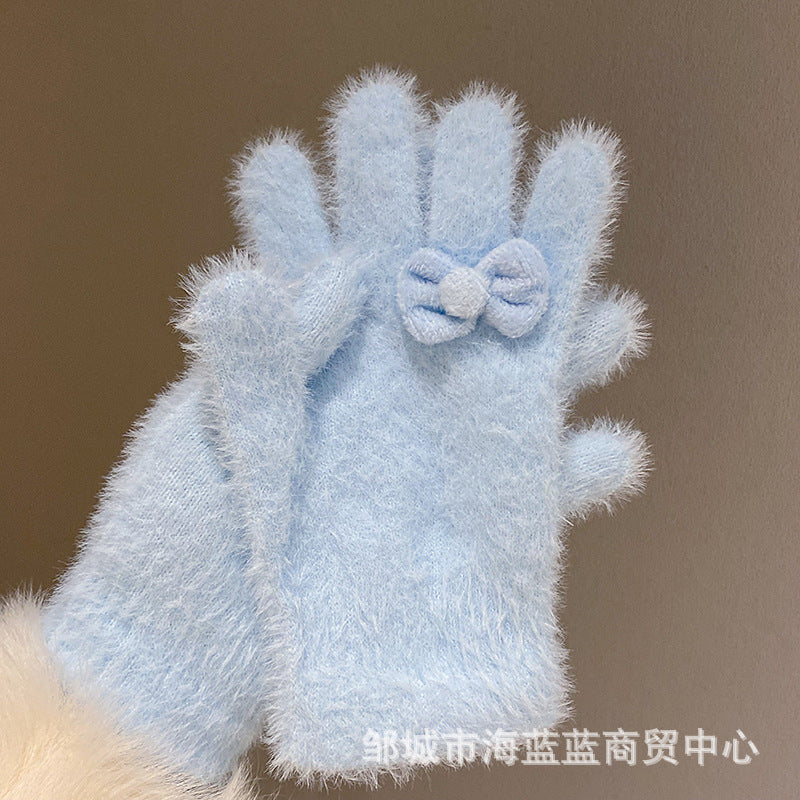 小红书同款kt猫手套带钻带水钻猫咪装饰手套冬季保暖水貂毛可爱学