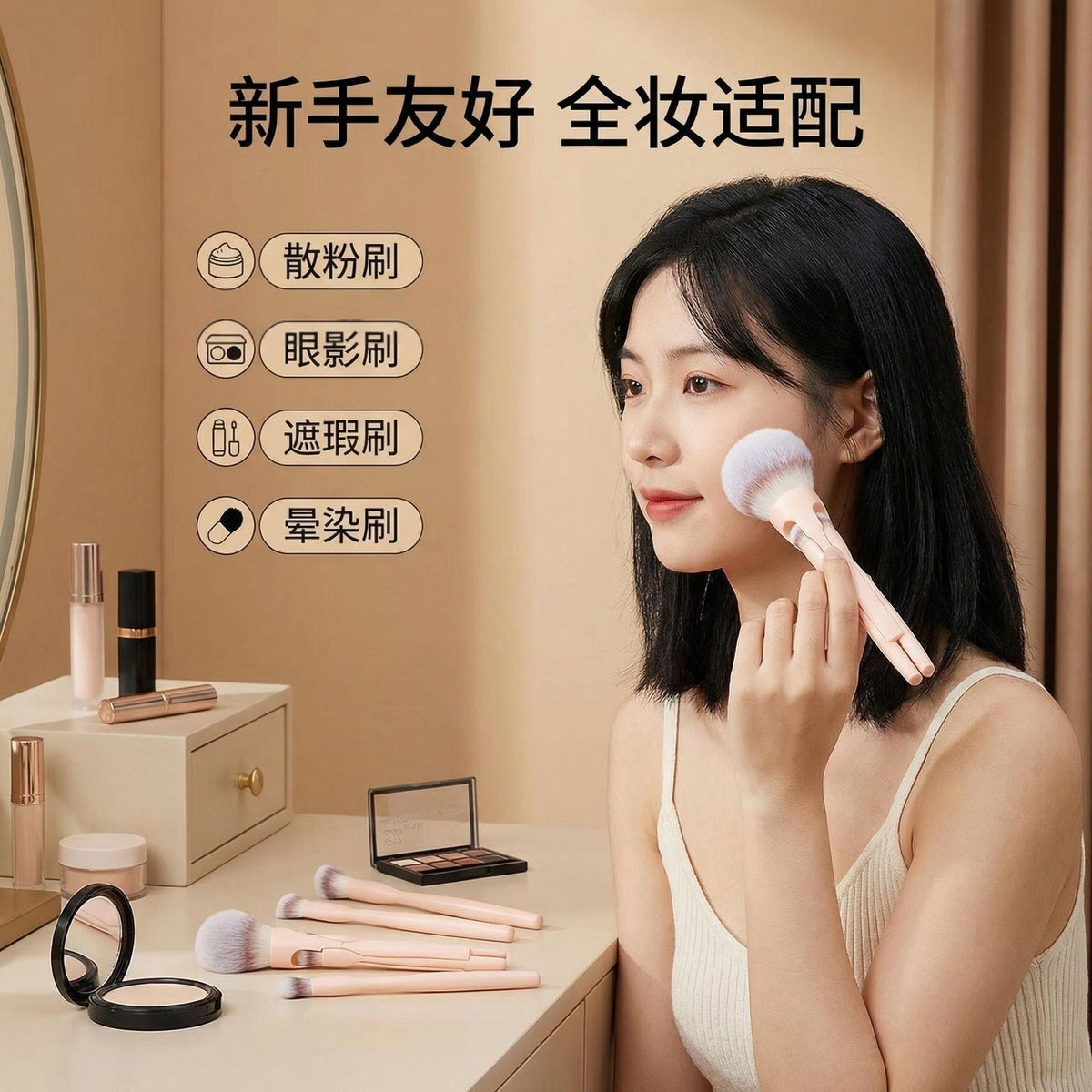 Foreign trade hot-selling new 4-in-1 magnetic suction 4 makeup brushes loose powder eyeshadow brush soft hair beauty tools wholesale