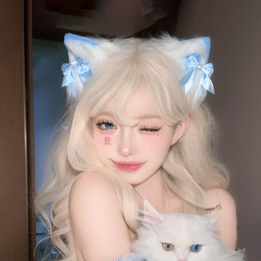 Cat ear headband female cos simulation three-dimensional animal ear KC cute plush ears wash face headband lolita hair accessories black