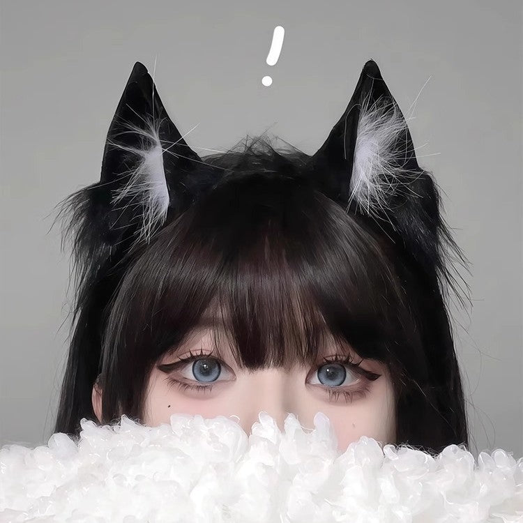 Cat ear headband female cos simulation three-dimensional animal ear KC cute plush ears wash face headband lolita hair accessories black Main image