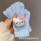 小红书同款kt猫手套带钻带水钻猫咪装饰手套冬季保暖水貂毛可爱学