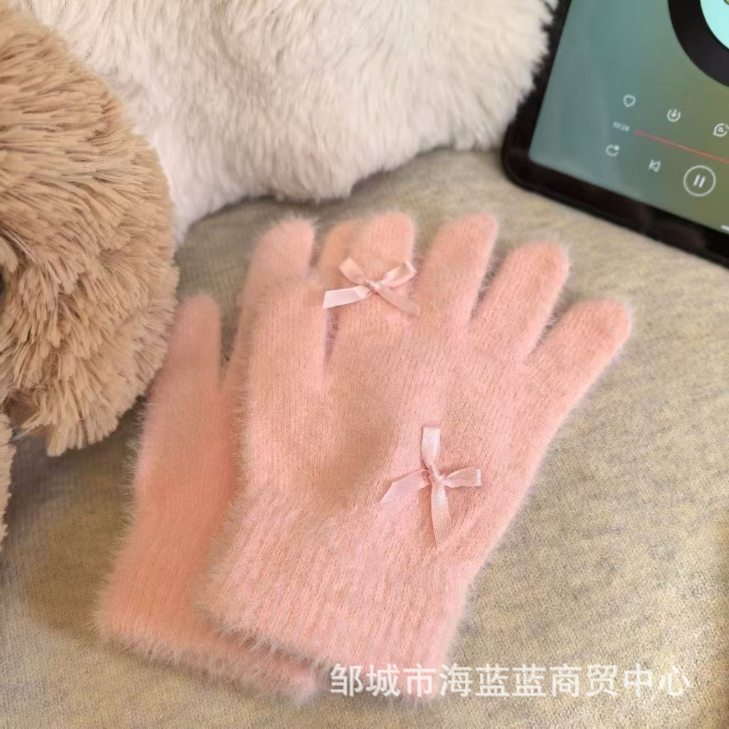 小红书同款kt猫手套带钻带水钻猫咪装饰手套冬季保暖水貂毛可爱学