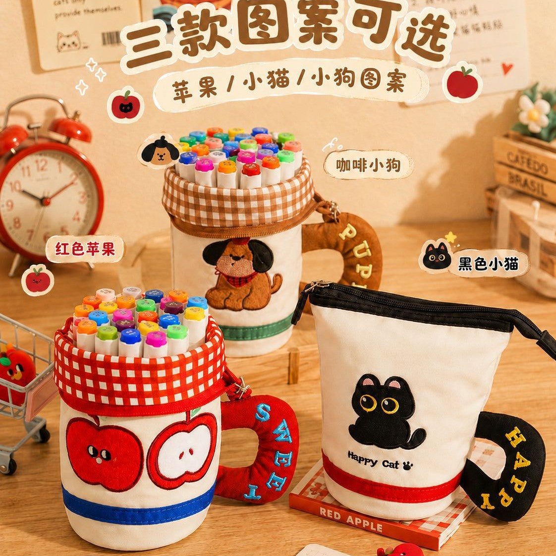 New cute cylinder foldable pencil case creative stationery student high value large capacity cute pencil case pen holder