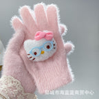 小红书同款kt猫手套带钻带水钻猫咪装饰手套冬季保暖水貂毛可爱学