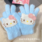 小红书同款kt猫手套带钻带水钻猫咪装饰手套冬季保暖水貂毛可爱学