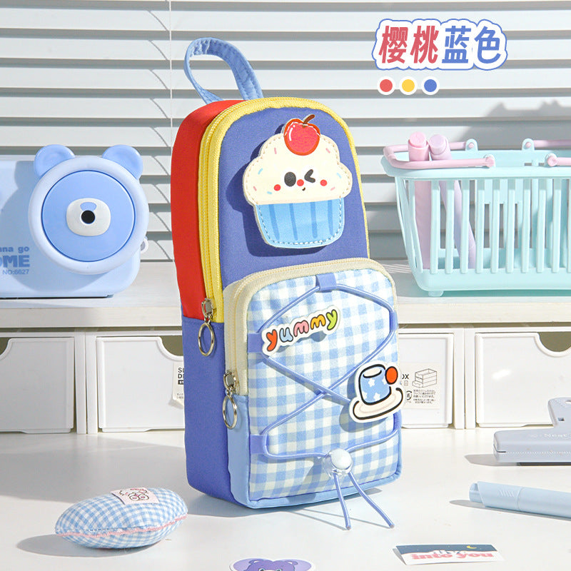 Dopamine high-value schoolbag, vertical pencil case, large-capacity boys and girls niche non-collision stationery bag, pencil bag