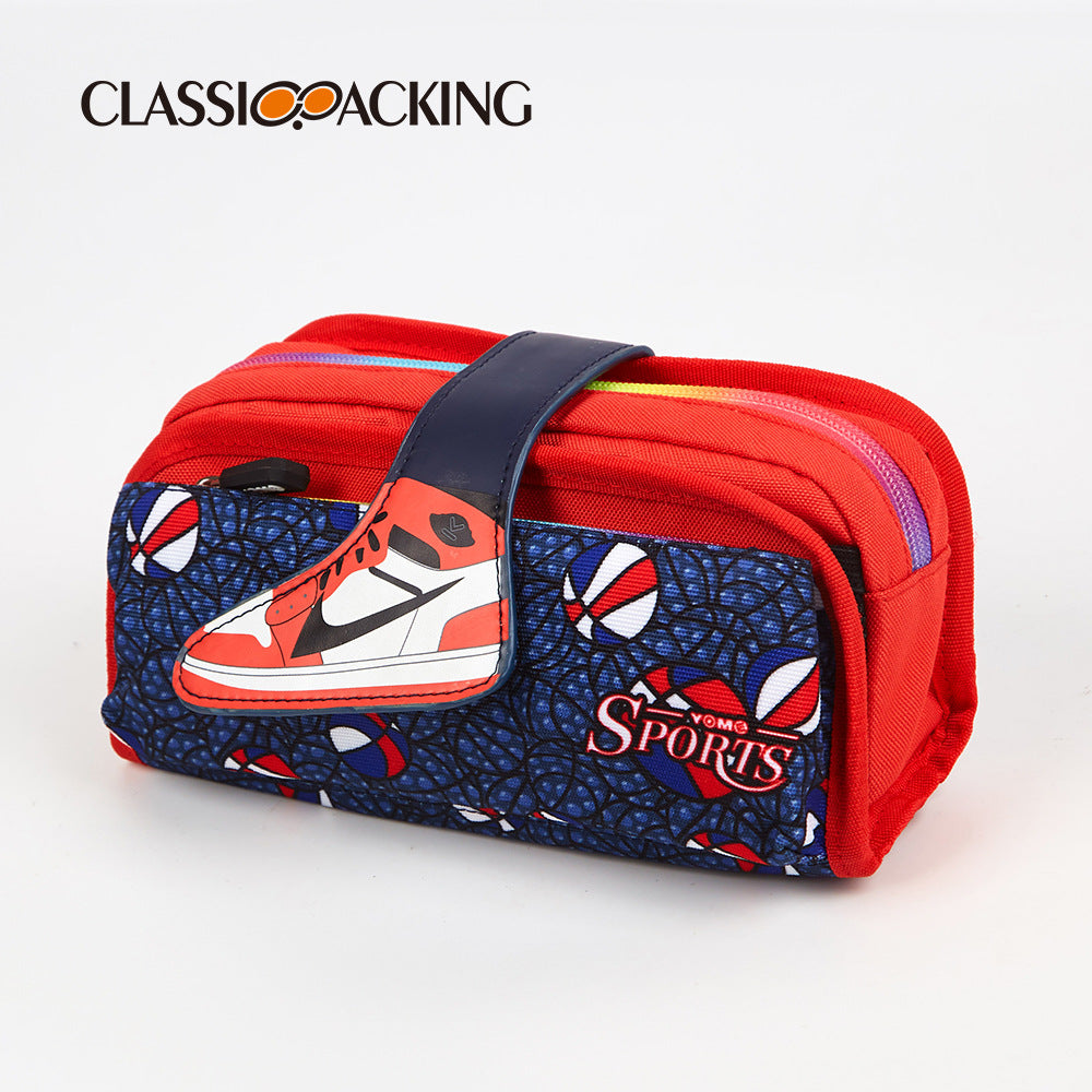 New zipper large-capacity double-layer pencil case color matching dirt-resistant pencil case student Oxford cloth stationery bag factory customization Main image