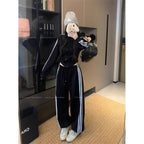 White sports fashion casual sweatpants set 2025 autumn loose three-bar design wide-leg pants two-piece set