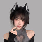 Cat ear headband female cos simulation three-dimensional animal ear KC cute plush ears wash face headband lolita hair accessories black