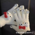 小红书同款kt猫手套带钻带水钻猫咪装饰手套冬季保暖水貂毛可爱学