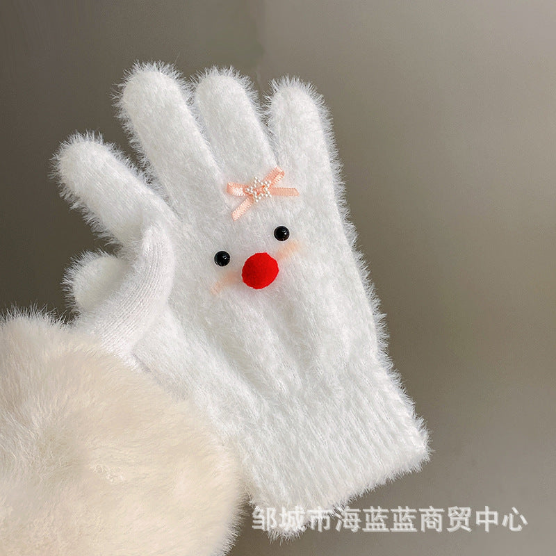 小红书同款kt猫手套带钻带水钻猫咪装饰手套冬季保暖水貂毛可爱学