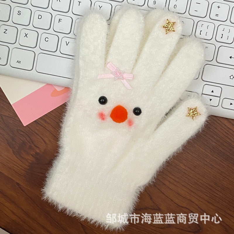 小红书同款kt猫手套带钻带水钻猫咪装饰手套冬季保暖水貂毛可爱学