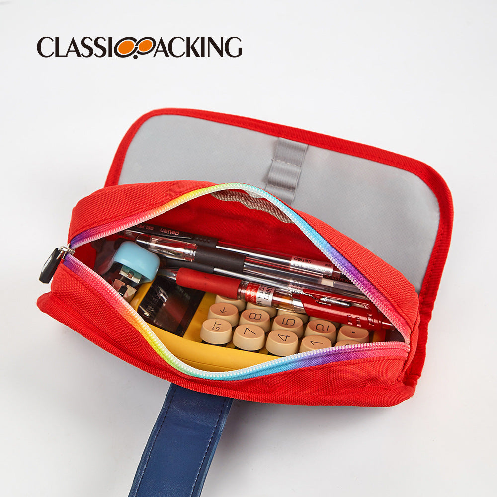 New zipper large-capacity double-layer pencil case color matching dirt-resistant pencil case student Oxford cloth stationery bag factory customization