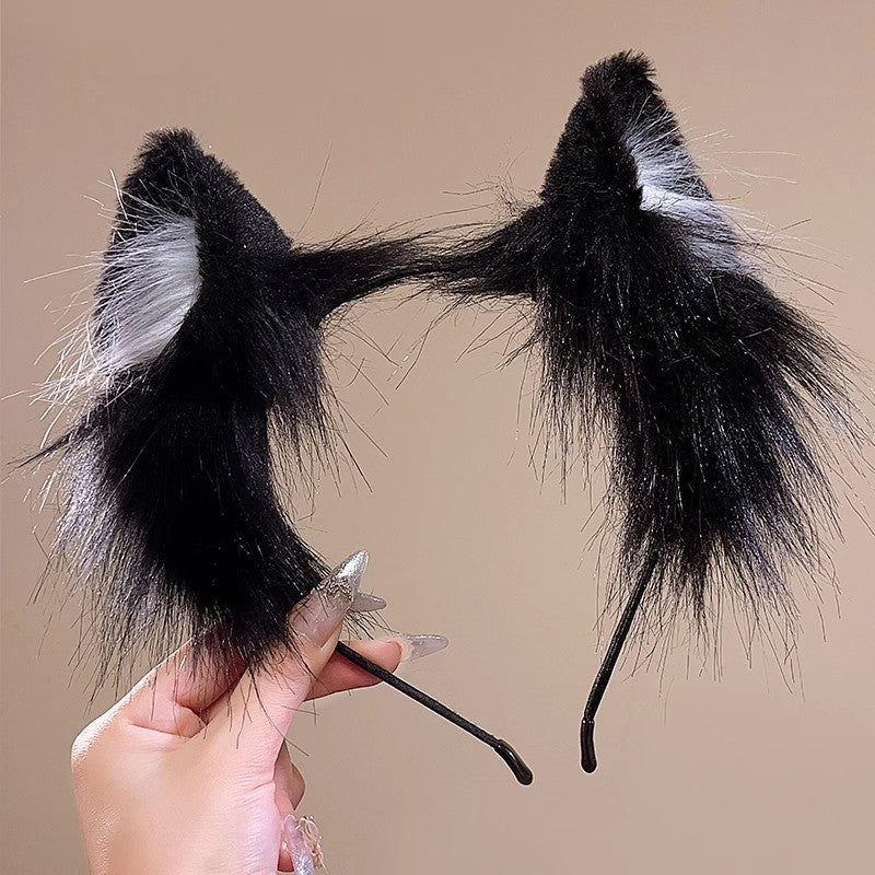 Cat ear headband female cos simulation three-dimensional animal ear KC cute plush ears wash face headband lolita hair accessories black