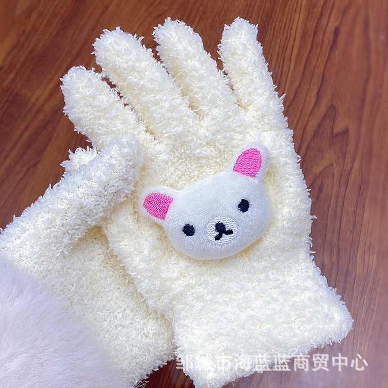小红书同款kt猫手套带钻带水钻猫咪装饰手套冬季保暖水貂毛可爱学
