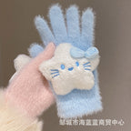 小红书同款kt猫手套带钻带水钻猫咪装饰手套冬季保暖水貂毛可爱学
