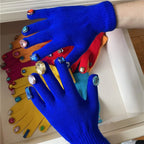 Multi-Color Rhinestone Knitted Gloves Glitter Finish Keep Warm Five-fingered Gloves Random Diamond Embellishments