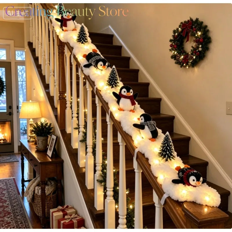 Penguin Christmas Stair Snow Decor Staircase decorative light