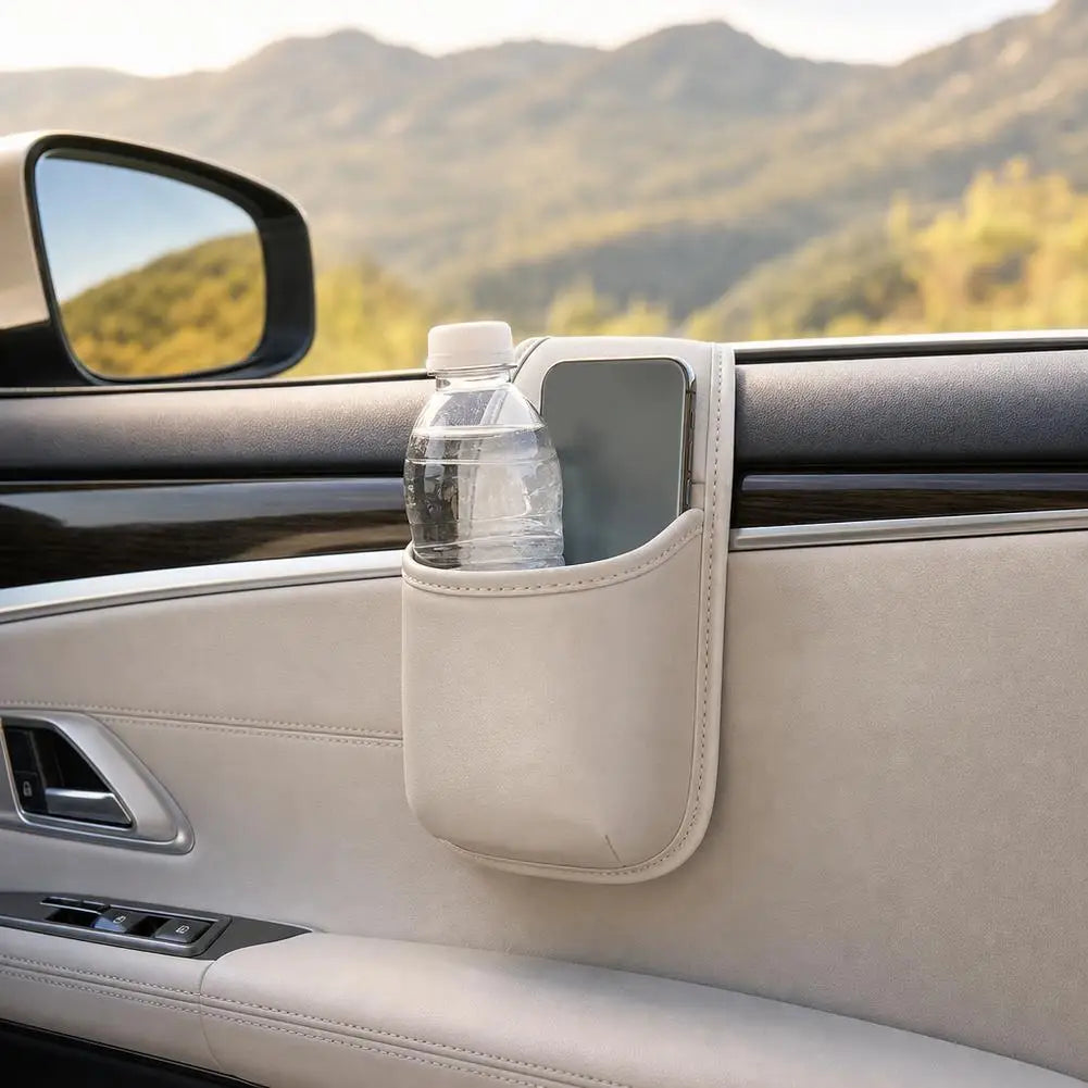 Multifunctional Car Door Hanging Storage Pocket Universal Leather Cup Holder Window Side Storage Bucket Car Interior Organizer Secondary image
