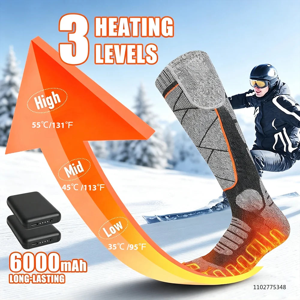 New Heated Socks Rechargeable 6000mah Electric Heated Skiing Socks Snowboarding Outdoor Sports Foot Warmer Winter Thermal Socks Secondary image