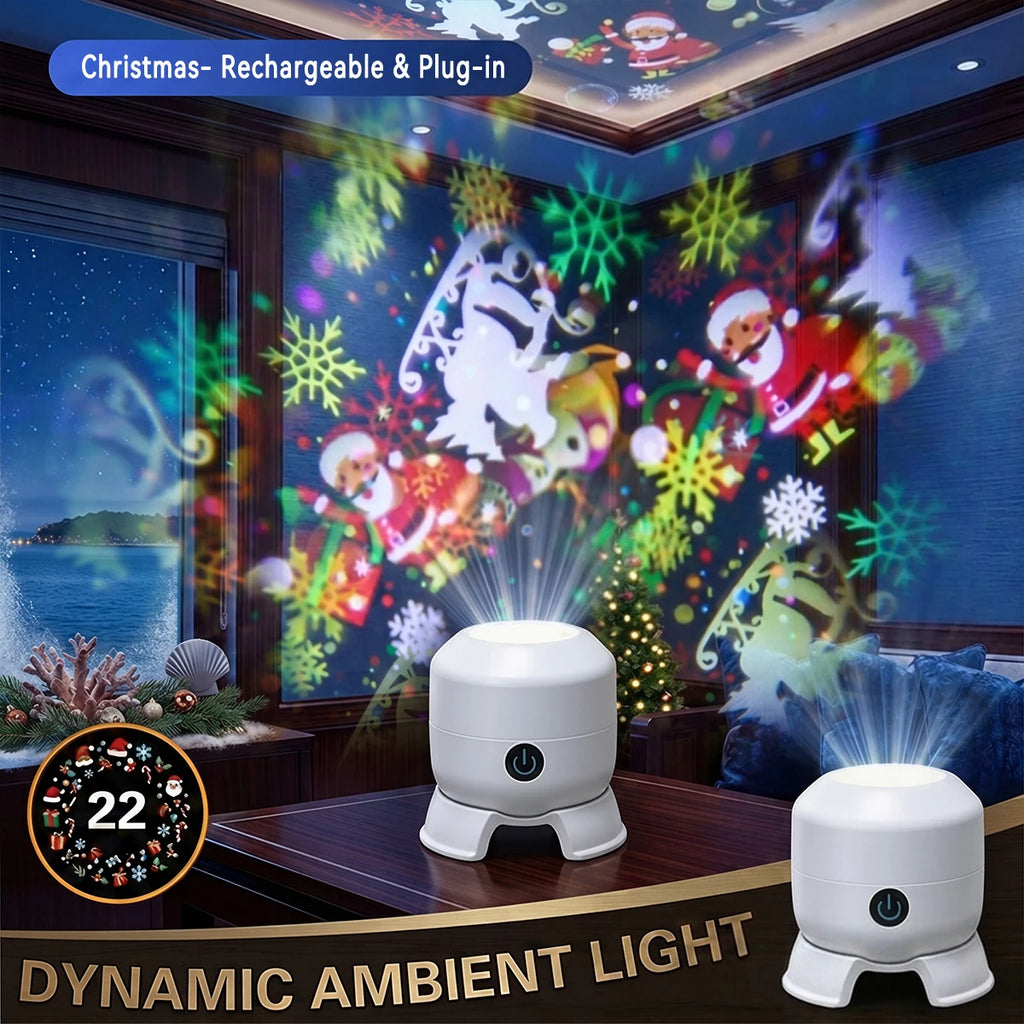 Christmas Projector Lamp Rotating LED Projector Light Adjustable Brightness Holiday Decoration Lamp for Bedroom Party Xmas Gift