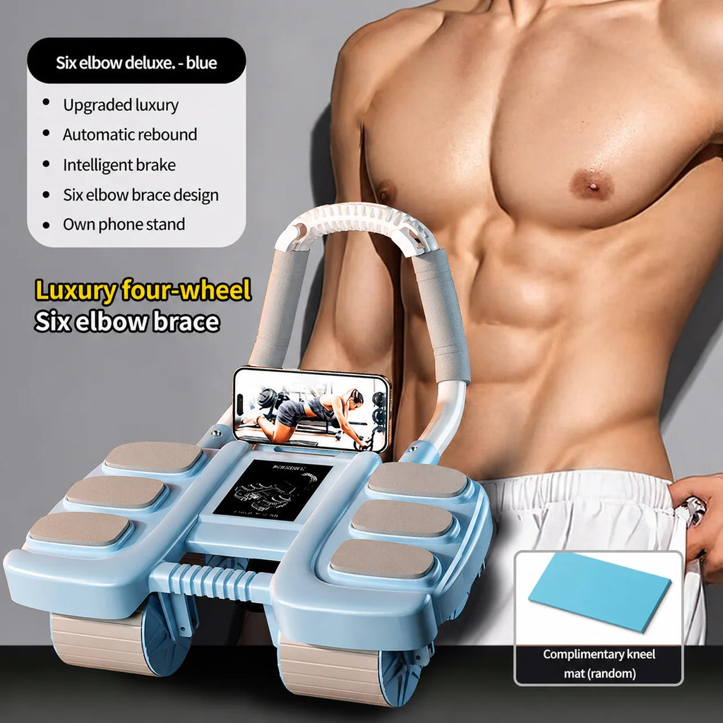 Automatic Rebound Ab Roller 4 Wheel Core Trainer with Elbow Support Abdominal Workout Exercise Equipment for Home Gym