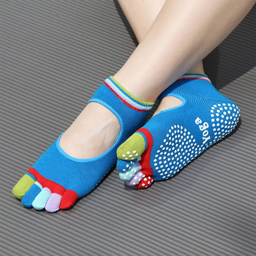 Colorful Five Finger Yoga Socks Design High Quality Women Sports Socks Profession Silicone Anti-slip Pilates Dance Cotton Socks