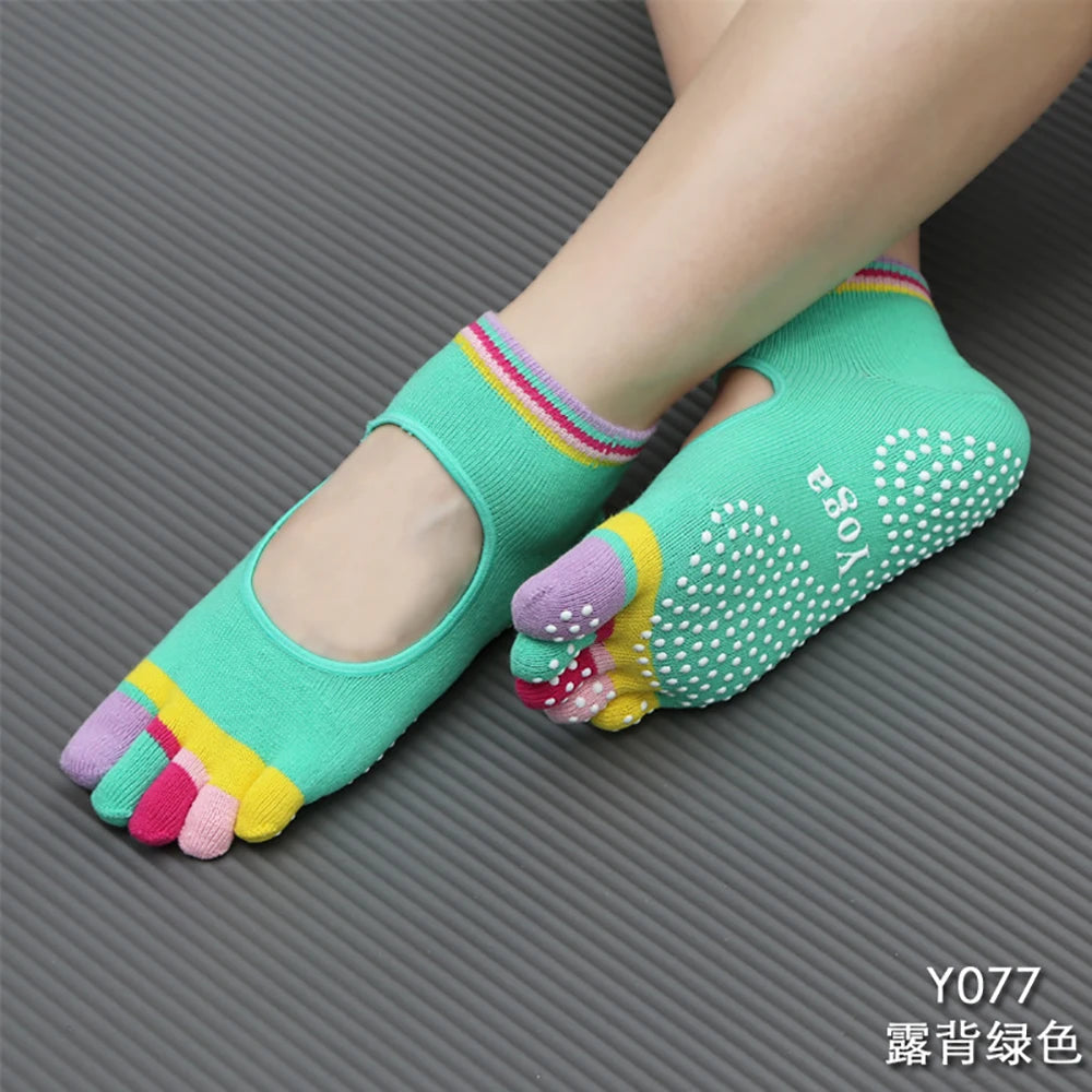 Colorful Five Finger Yoga Socks Design High Quality Women Sports Socks Profession Silicone Anti-slip Pilates Dance Cotton Socks