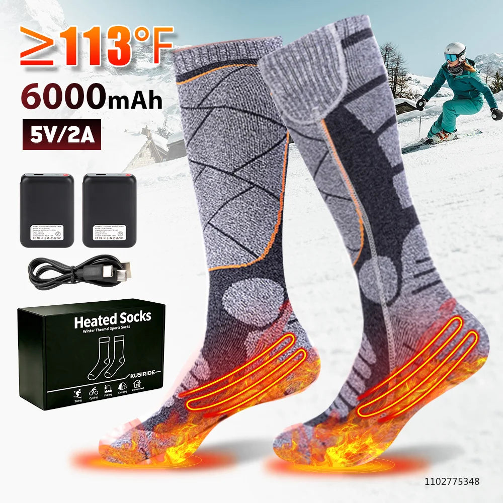 New Heated Socks Rechargeable 6000mah Electric Heated Skiing Socks Snowboarding Outdoor Sports Foot Warmer Winter Thermal Socks Main image