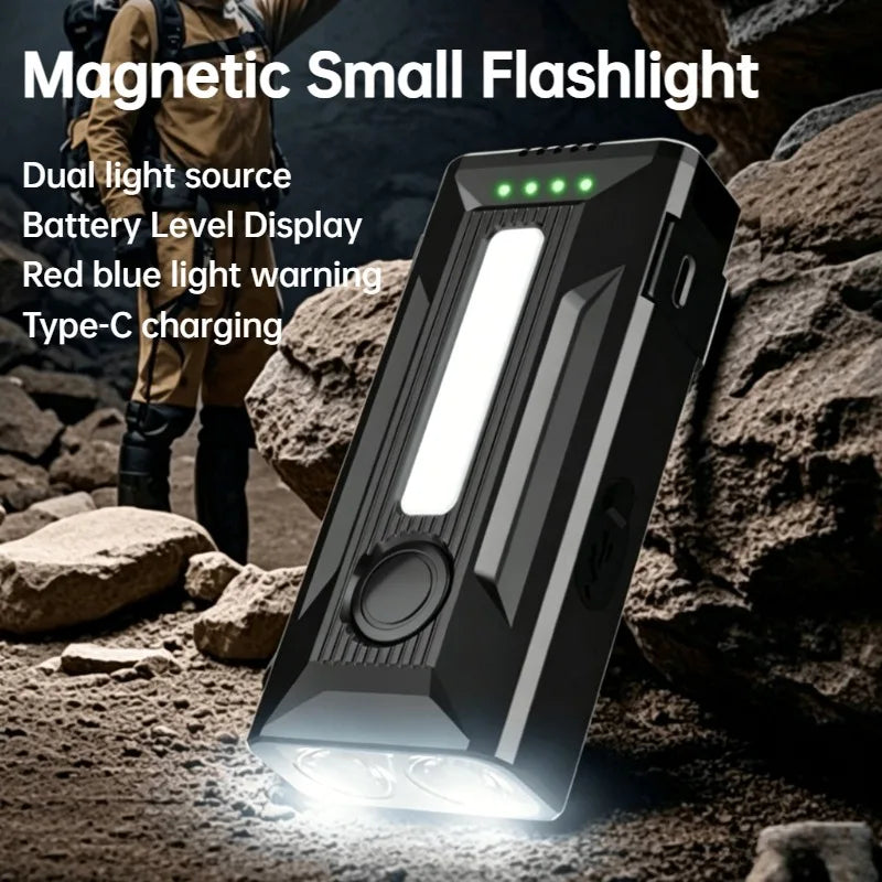 High Brightness Small Flashlight COB Work Light Red Blue Light Warning Lamp Portable Magnetic Torch for Outdoor Camping Hiking