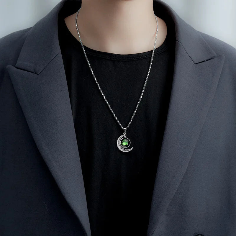 New Zodiac Sign Necklaces for Men Women Trendy Luminous Pendant Necklaces Cool Unique Couple Hip-hop Necklaces Stainless Steel